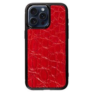 Authentic Alligator Leather Case for iPhone 15 Pro Max - Red